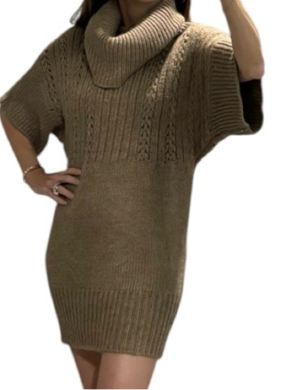 Elie Tahari Alpaca Wool Mohair Cable Knit Turtleneck Sweater Dress Tunic XS / S
